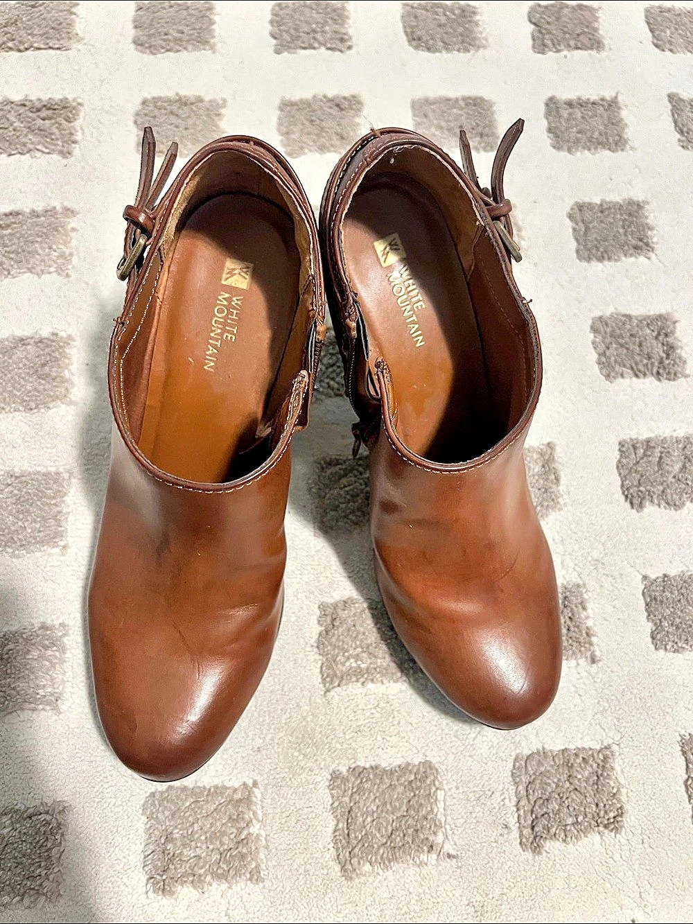 White Mountain Buckle Ankle Boots in Brown